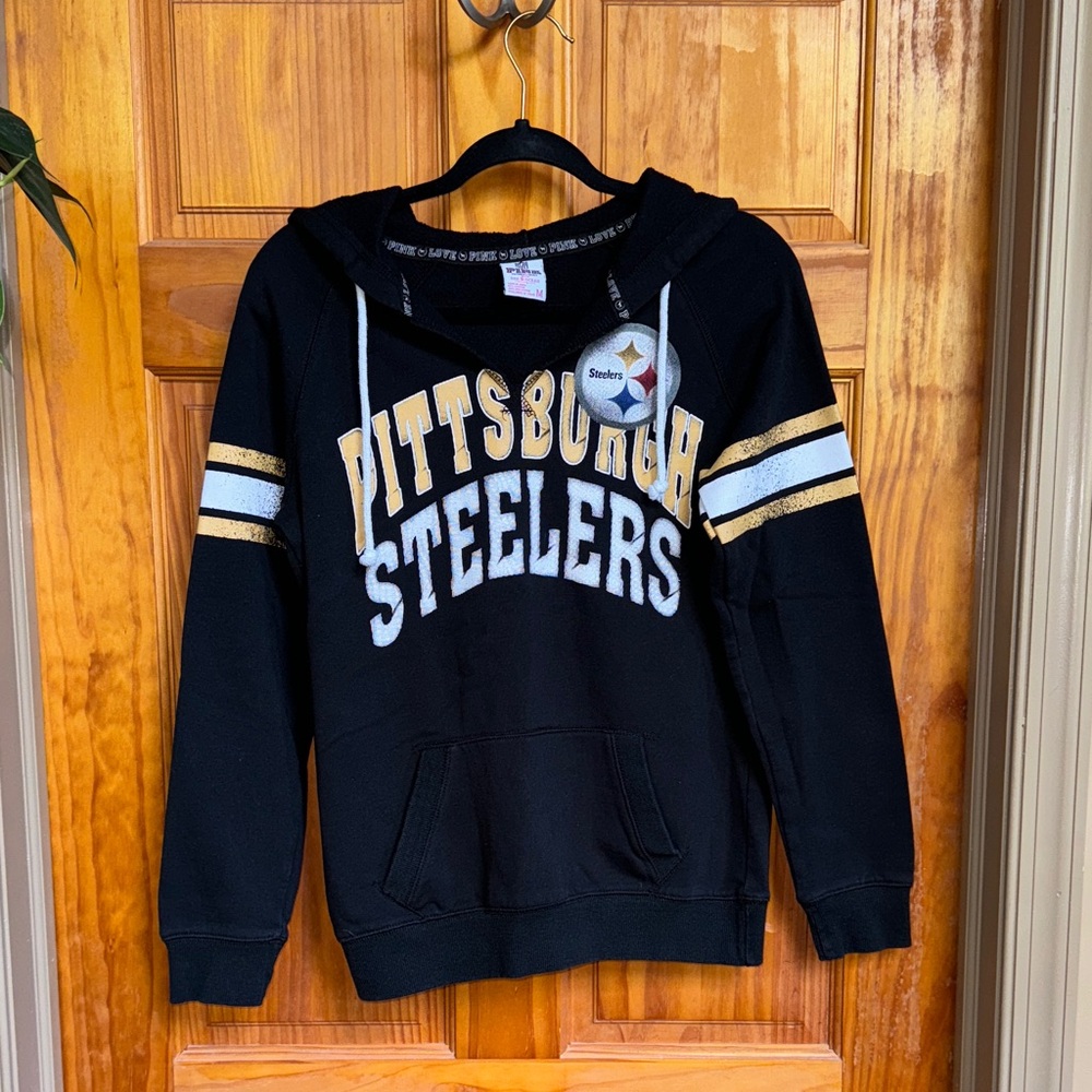 VS Pink Black and Gold Pittsburgh Steelers Hoodie